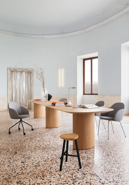 Milk stool by Miniforms, natural beech seat and metal frame, product photograph 2
